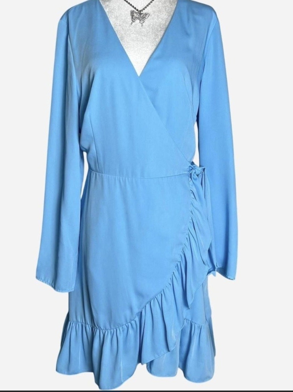 Coquette Romantic Blue Ruffles Wrap Dress